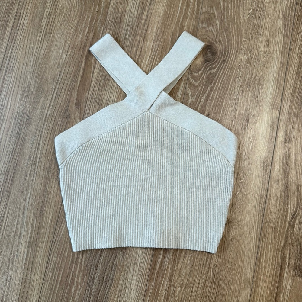 Babaton Cream Ribbed Crop Top